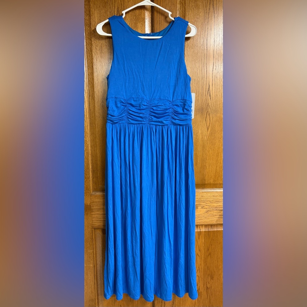 Soft Surroundings Swansea ruched jersey sleeveless maxi dress SP Palace Blue.